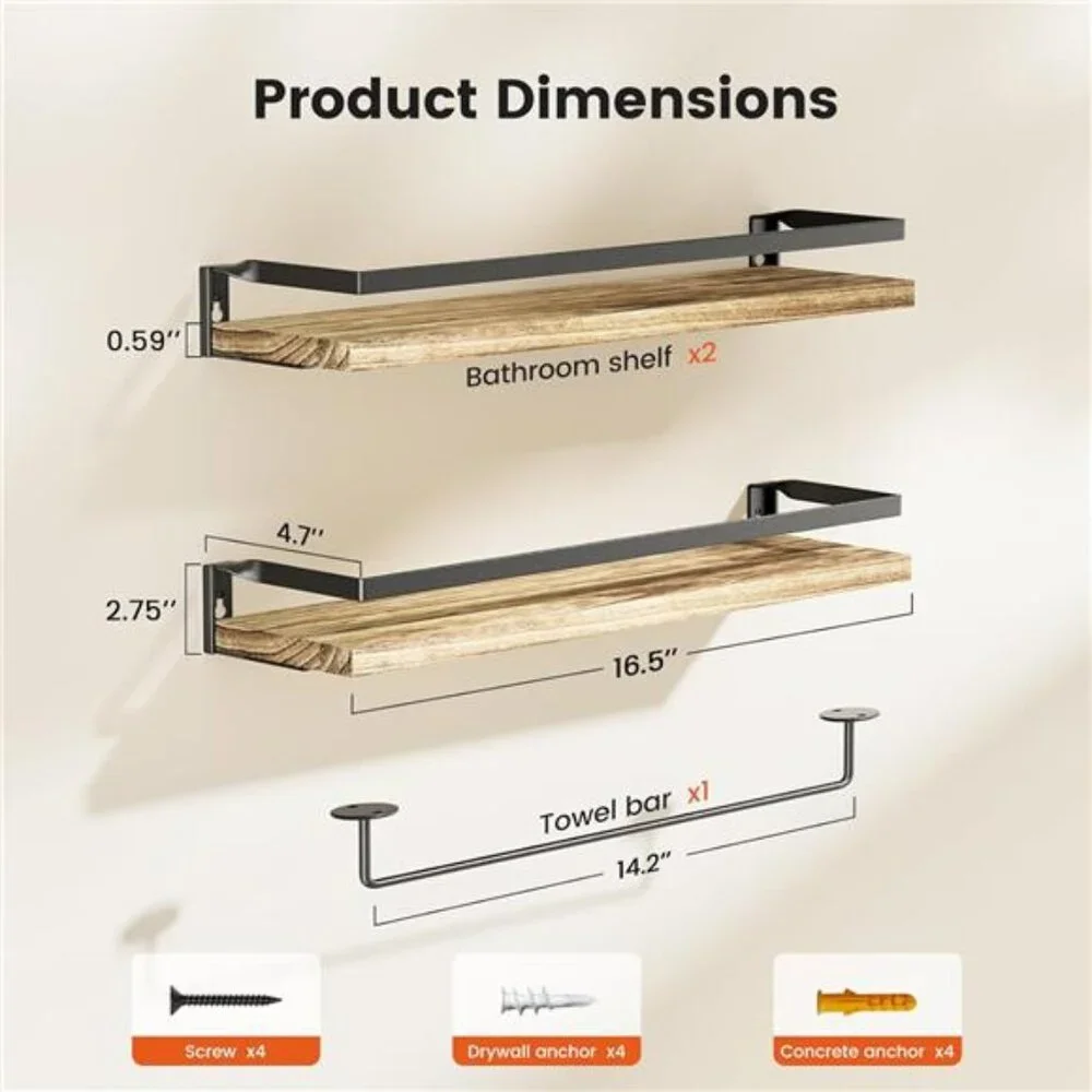 Bathroom Shelves with Towel Bar, Floating Shelves, Wall Shelves for Bathroom